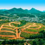 Imagem aérea do loteamento Columbia Park, em Ibiraçu, em andamento, estágio de terraplanagem, Columbia Park em Ibiraçu